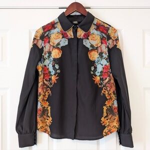 Size Small Vero Moda Floral Blouse Collared Button Down Shirt with Metallic Trim